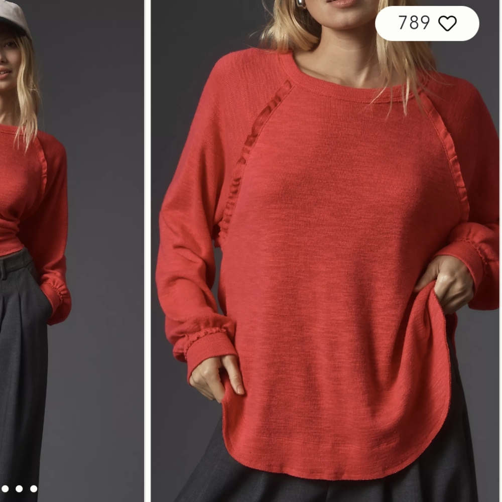 Anthropologie Pilcro Ruffled Raglan Thermal Top